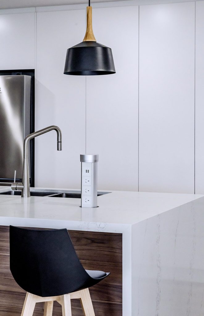 Smart electrical solutions in kitchen island. Functional and practical