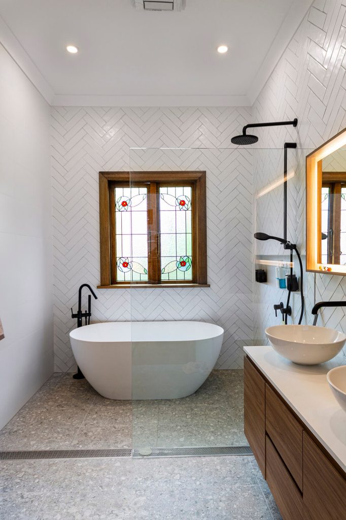 Feature freestanding bath creating a luxurious focal point in the main bathroom