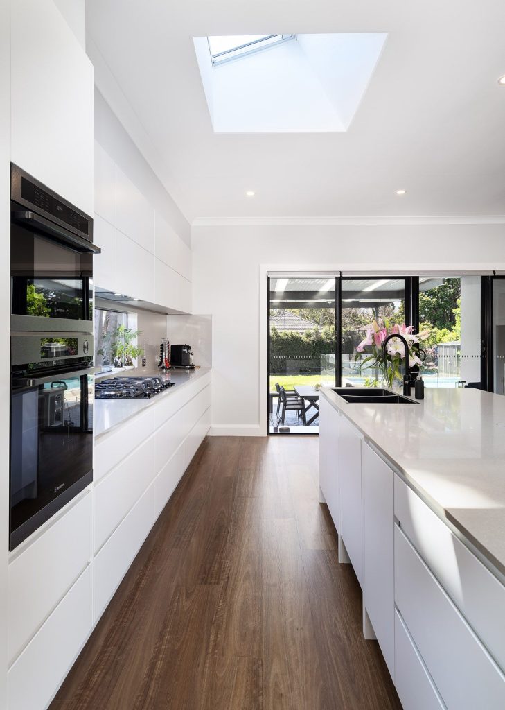 Completed extension featuring a large kitchen, dining area and custom joinery