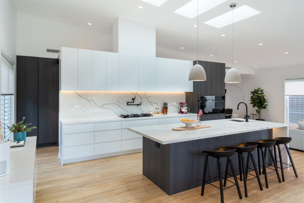 Contemporary kitchen designed for open-plan family living and entertaining